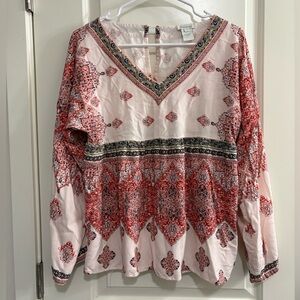 Sundance Pink and Red Printed V-Neck Boho Top